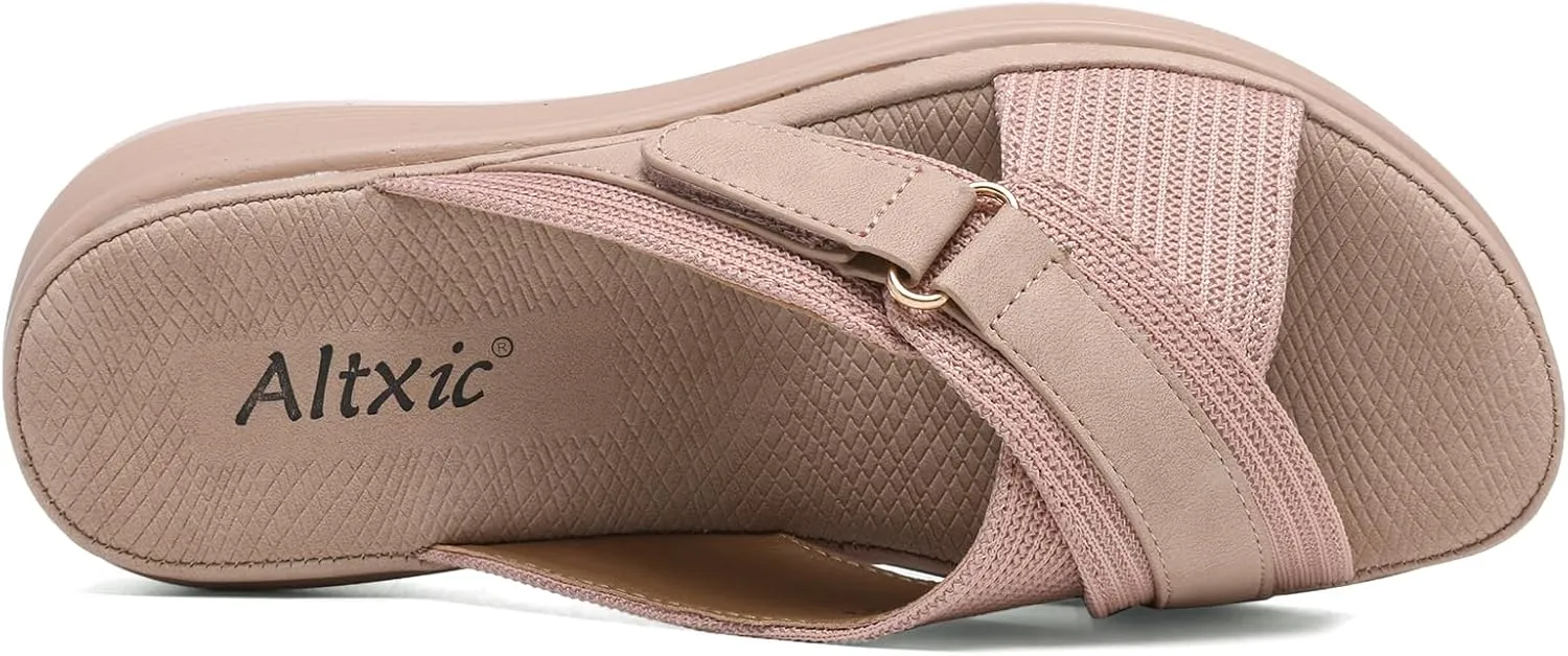 Altxic Women's Open Toe Crisscross Woven Comfy Casual Slip On Casual Walking Sport Slide Sandals With Adjustable Buckle Strap Summer Beach Shoe