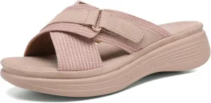 Altxic Women's Open Toe Crisscross Woven Comfy Casual Slip On Casual Walking Sport Slide Sandals With Adjustable Buckle Strap Summer Beach Shoe
