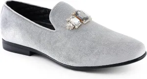 Amali Tiago- The Original Men's Faux Velvet Slip On Loafer with Jeweled Bit and Matching Piping - Mens Smoking Slip On Shoes - Formal Tuxedo Dress Shoe Loafers for Men