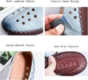 AngryMonkey Women's Leather Flat Slip on Loafers, Round Toe Soft Bottom Breathable Non-Slip Good Arch Walking Shoes Nurse Shoes