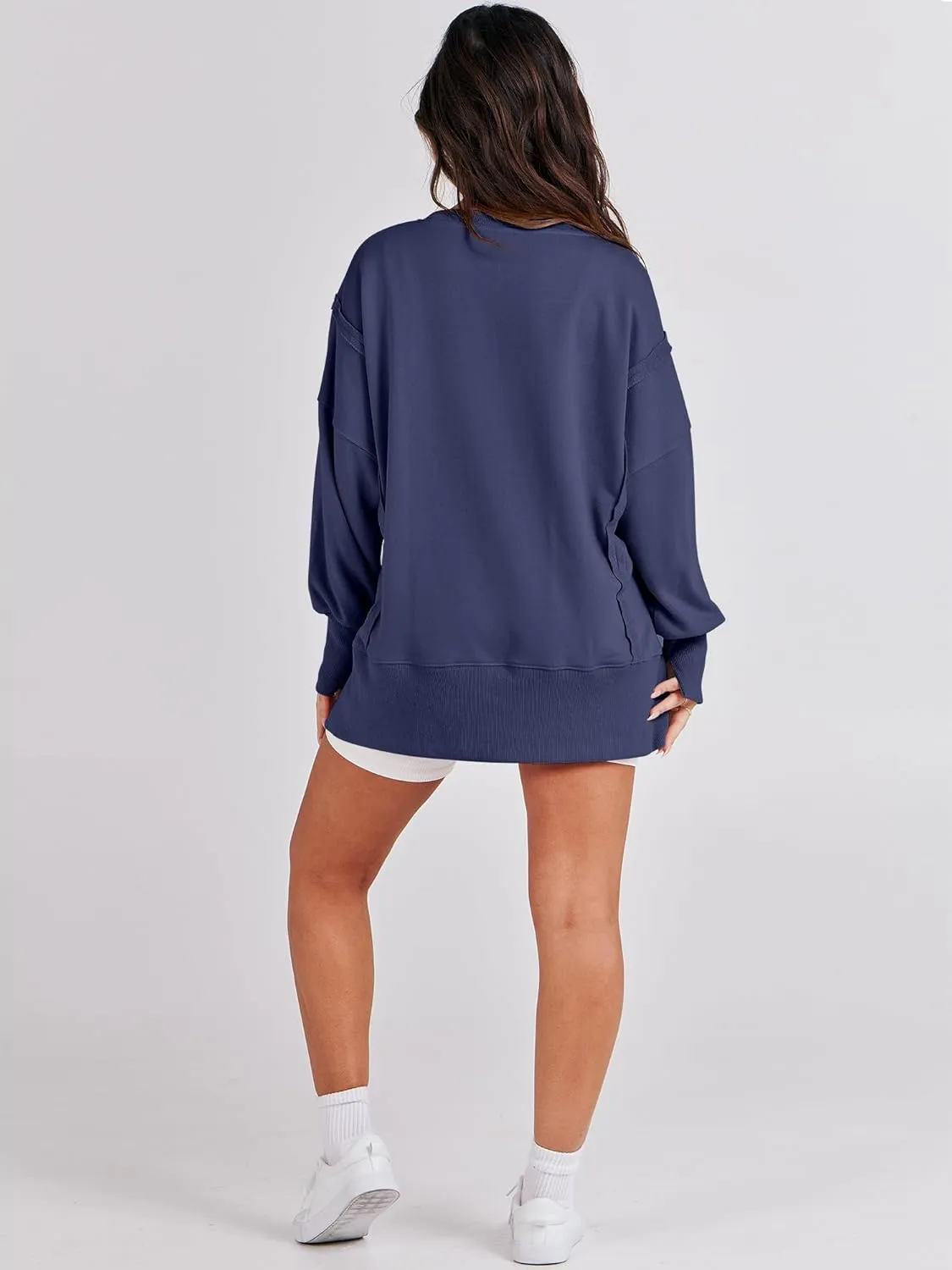 ANRABESS Women's Oversized Sweatshirts Crew Neck Long Sleeve Shirts Casual Loose Slit 2025 Fall Clothes