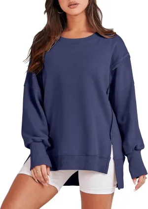 ANRABESS Women's Oversized Sweatshirts Crew Neck Long Sleeve Shirts Casual Loose Slit 2025 Fall Clothes