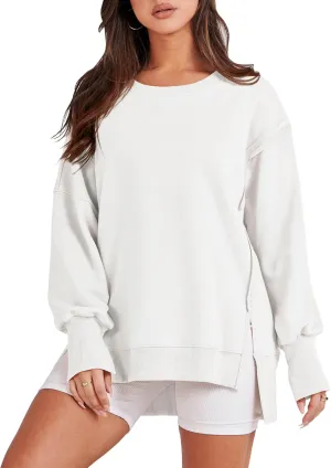 ANRABESS Women's Oversized Sweatshirts Crew Neck Long Sleeve Shirts Casual Loose Slit 2025 Fall Clothes