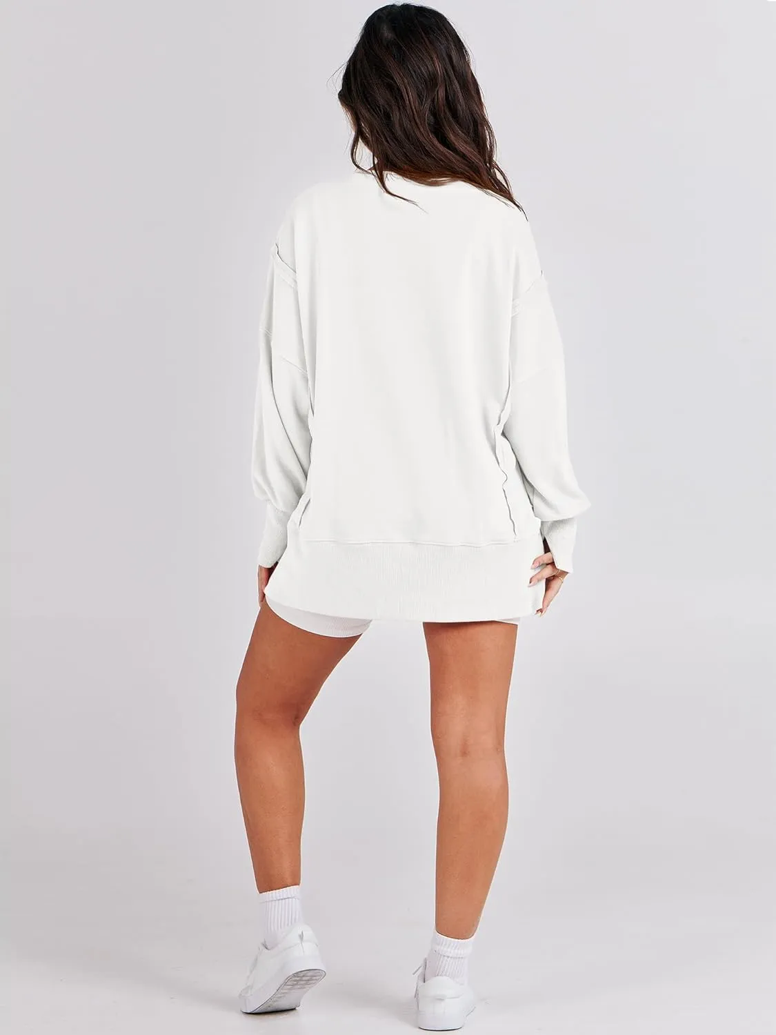 ANRABESS Women's Oversized Sweatshirts Crew Neck Long Sleeve Shirts Casual Loose Slit 2025 Fall Clothes