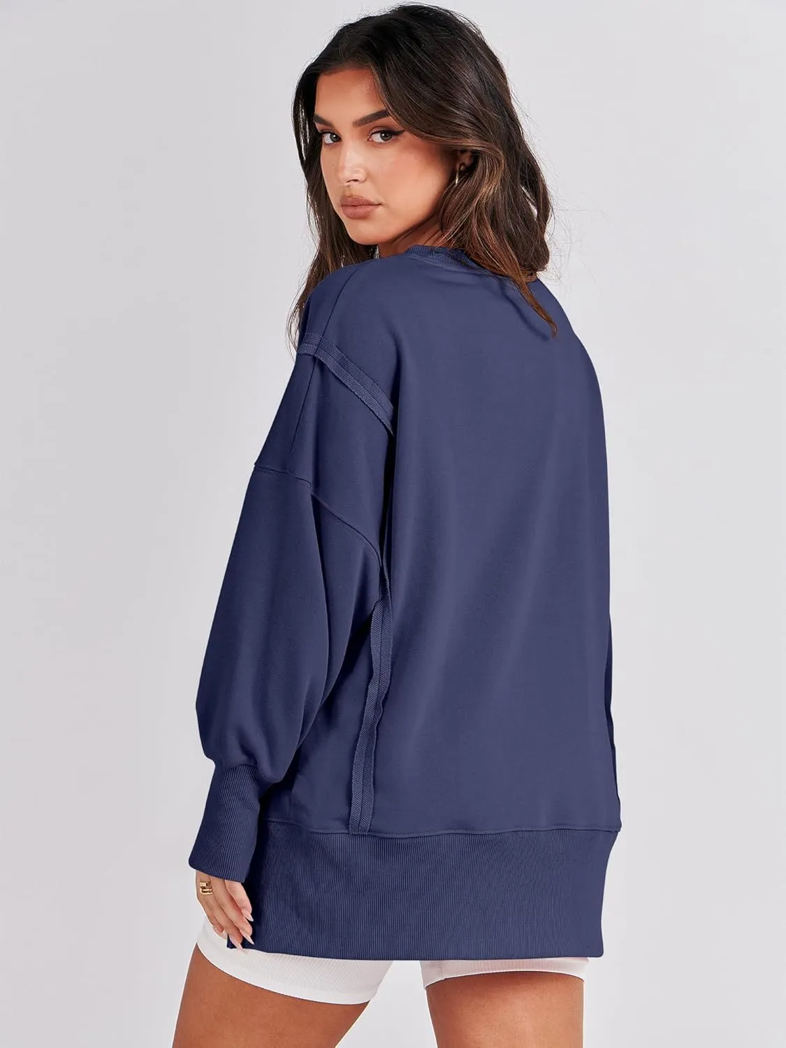 ANRABESS Women's Oversized Sweatshirts Crew Neck Long Sleeve Shirts Casual Loose Slit 2025 Fall Clothes
