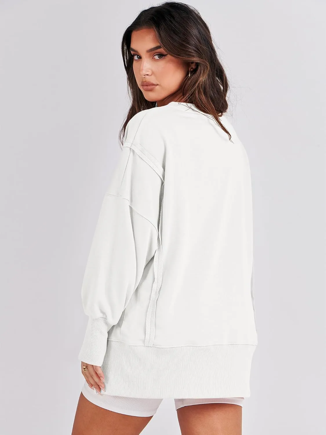 ANRABESS Women's Oversized Sweatshirts Crew Neck Long Sleeve Shirts Casual Loose Slit 2025 Fall Clothes
