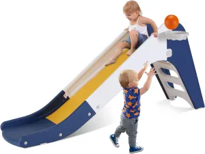 Arlopu Freestanding Kids Slide, Toddler Slide Climber with Basketball Hoop & Ball, Baby Playset w/Long Slope, for Boys and Girls Birthday, Sturdy Playground Toy for Indoor Outdoor Age 3  (Dark Blue)