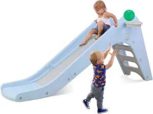Arlopu Freestanding Kids Slide, Toddler Slide Climber with Basketball Hoop & Ball, Baby Playset w/Long Slope, for Boys and Girls Birthday, Sturdy Playground Toy for Indoor Outdoor Age 3  (Sky Blue)