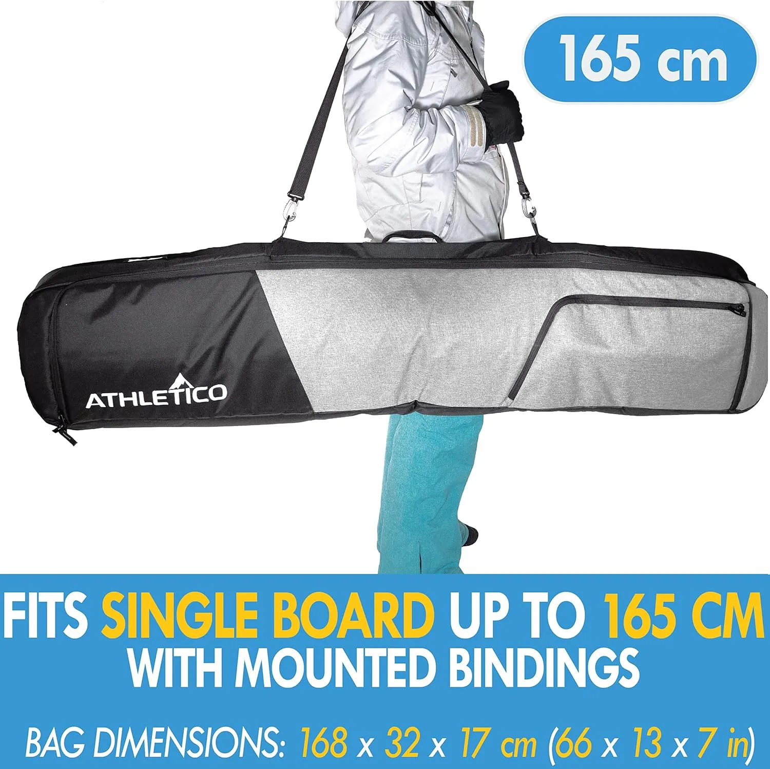Athletico Peak Snowboard Bag - Padded Snowboard Travel Bag for Air Travel Carries Snow Board Gear Including Snowboarding Boots, Goggles, Etc for Flying