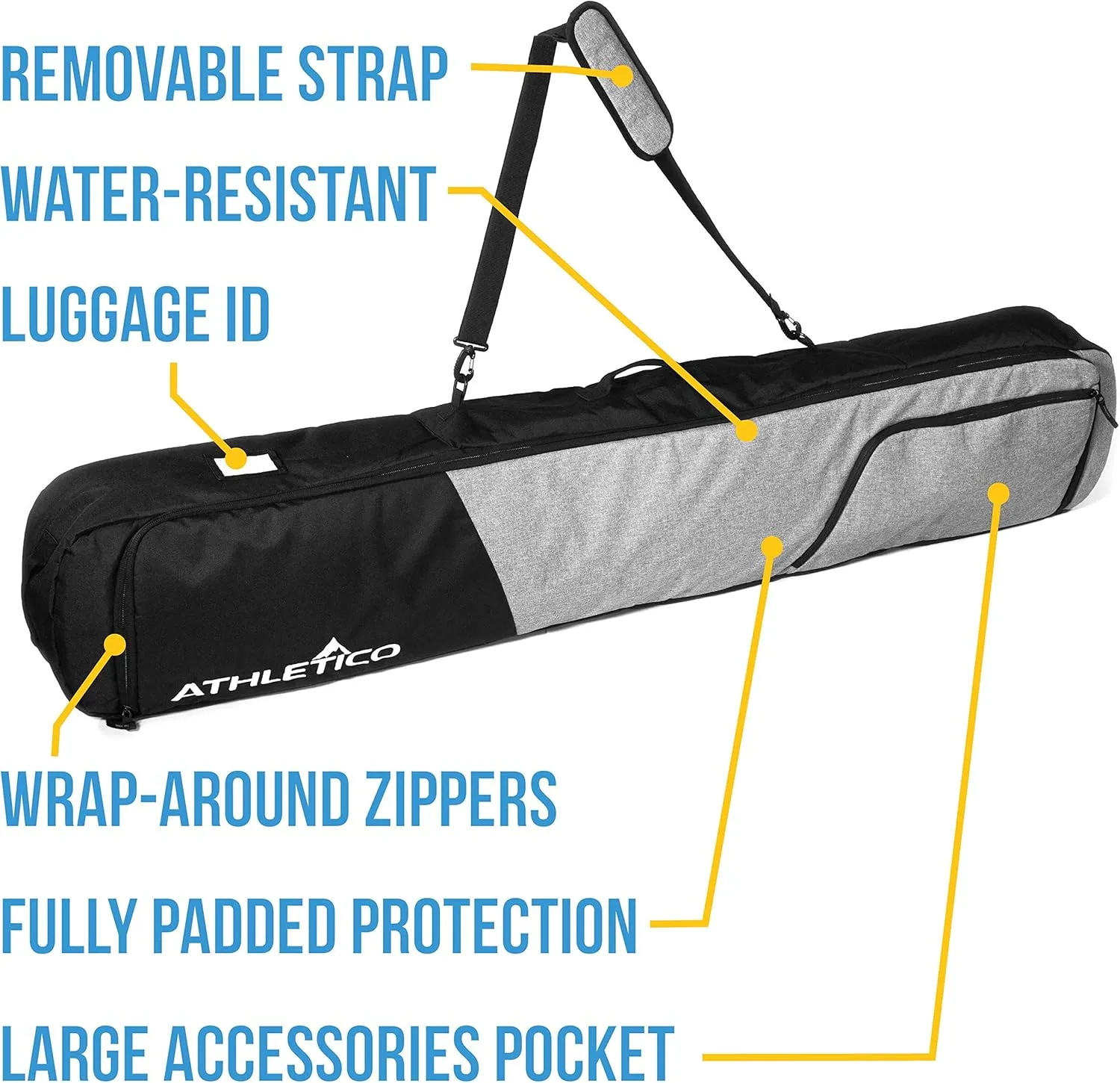 Athletico Peak Snowboard Bag - Padded Snowboard Travel Bag for Air Travel Carries Snow Board Gear Including Snowboarding Boots, Goggles, Etc for Flying