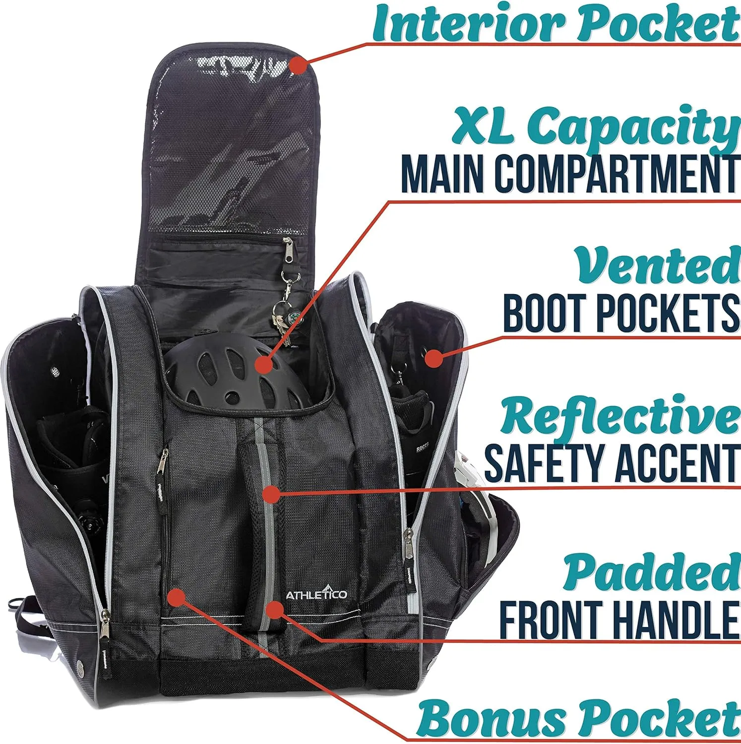 Athletico Ski Boot Bag – Skiing and Snowboarding Travel Luggage – Stores Gear Including Jacket, Helmet, Goggles, Gloves & Accessories – Venting and Grommets for Snow Drainage