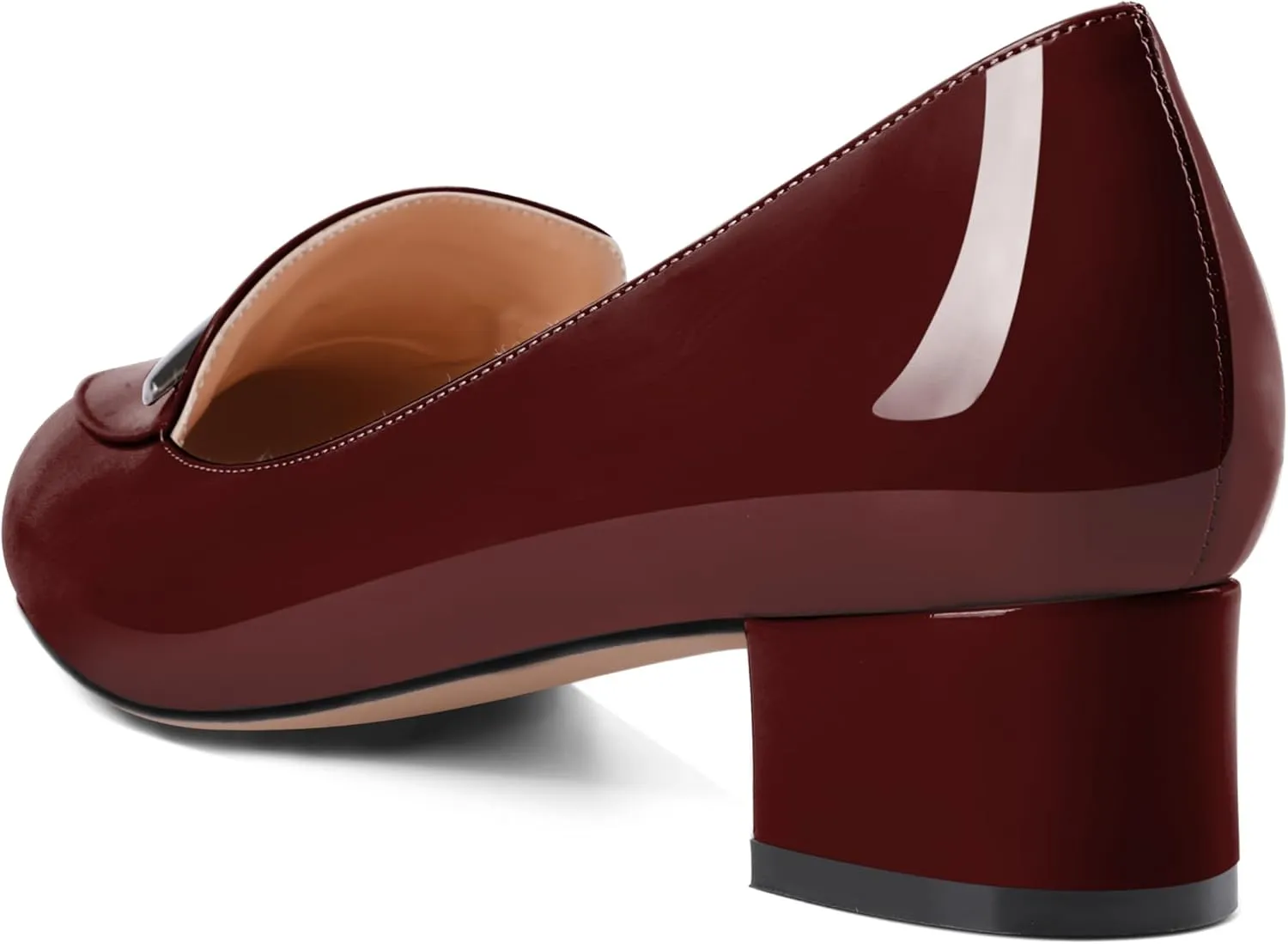 AUMOTED Women Low Block Chunky Heel Pumps Round Toe Slip On 1.5" Closed Toe Loafer Heels Chunky Office Dress Shoes