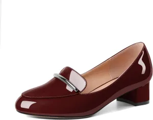 AUMOTED Women Low Block Chunky Heel Pumps Round Toe Slip On 1.5" Closed Toe Loafer Heels Chunky Office Dress Shoes