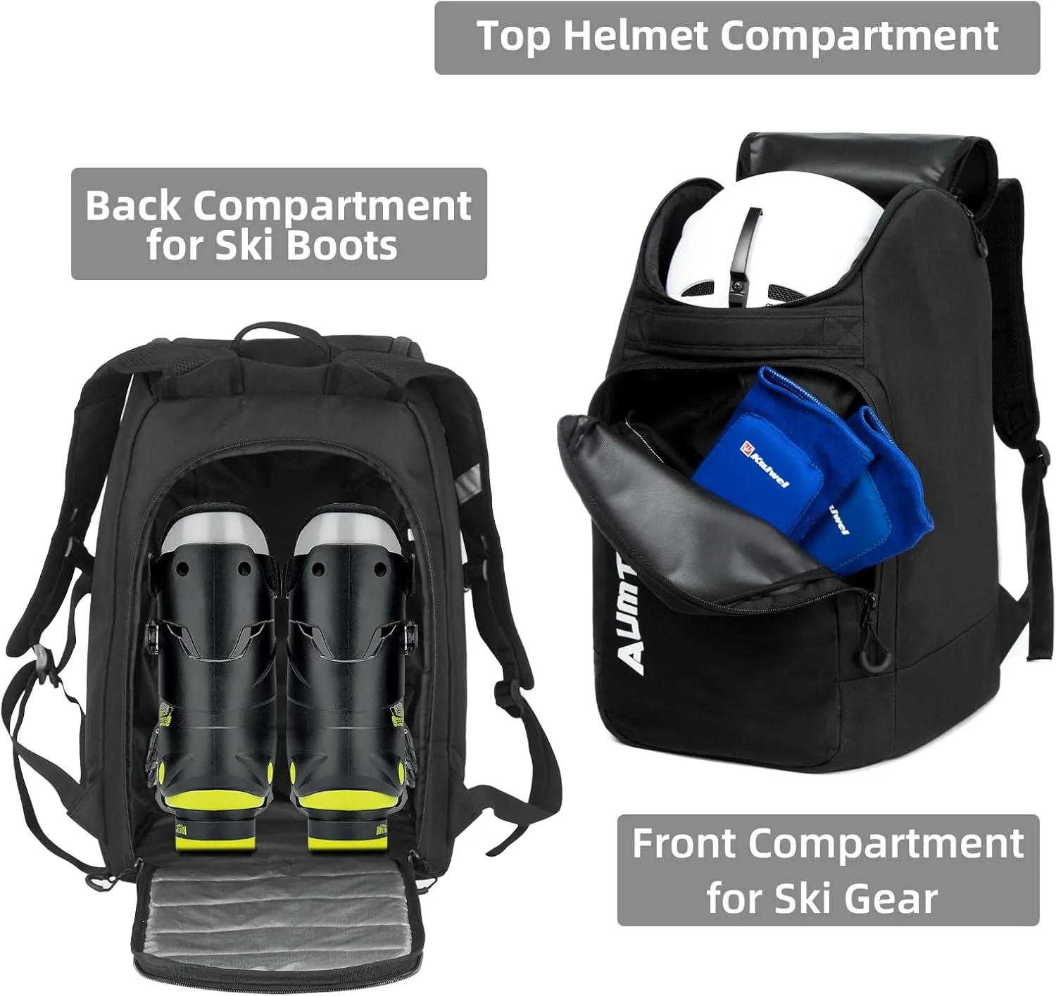 AUMTISC Ski Boot Bag Backpack, Padded SKi Boots and Helmet Bags for Flying Air Travel, Skiing Gear, Goggles, Gloves, Skis & Snowboard