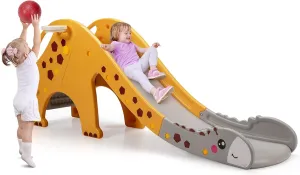 BABY JOY Toddler Slide, Kids Large Slide Play Climber Set with Long Slipping Slope, Basketball Hoop and Ball, Enclosed Steps, Easy Assemble Indoor Outdoor Backyard Freestanding Slides for Kids Age 1-8