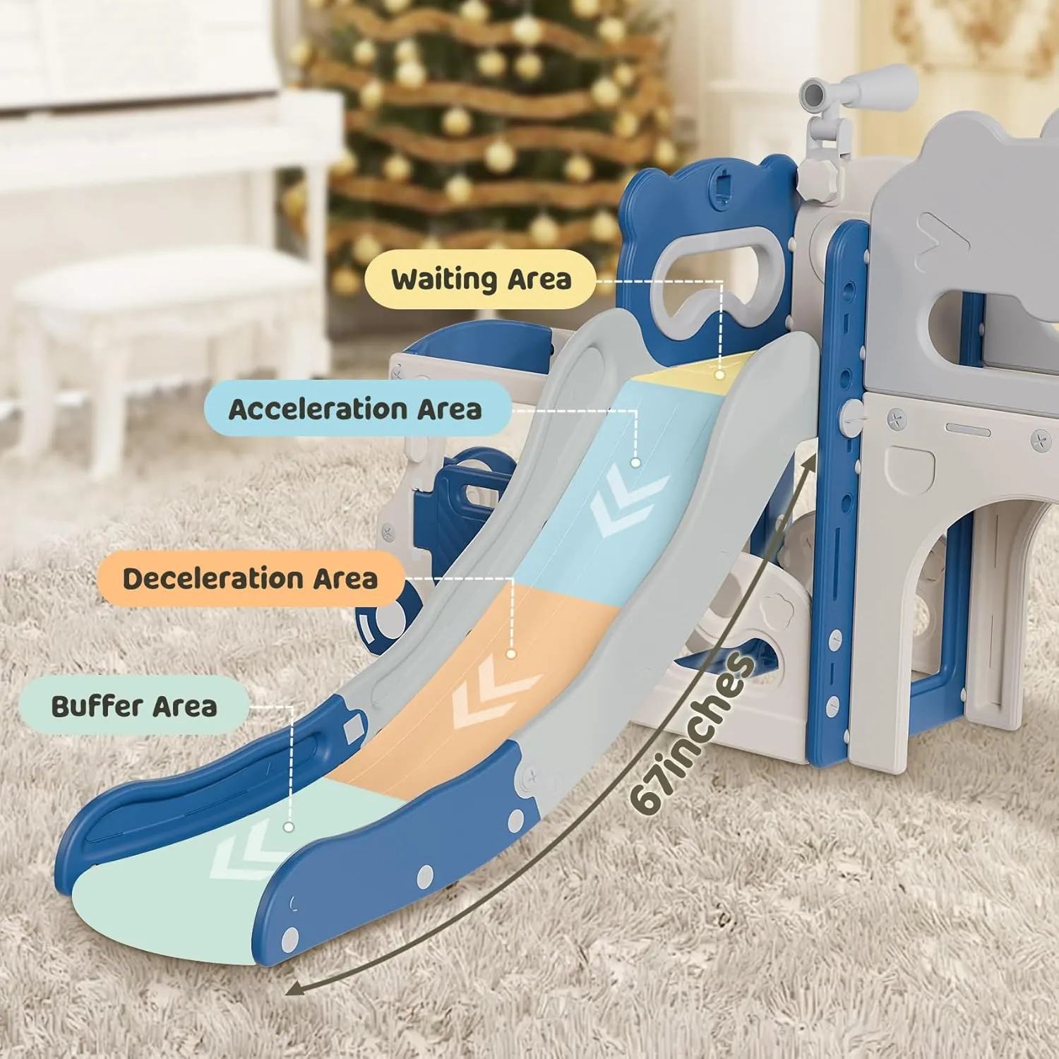 Babytronic Toddler Slide, 9 in 1 Kids Indoor Bus Slide for Toddlers 1-3, Baby Indoor Outdoor Slide with Basketball Hoop and Bus Play House, Bus Toddler Slide Playset Toddler Playground(Blue&Gray)