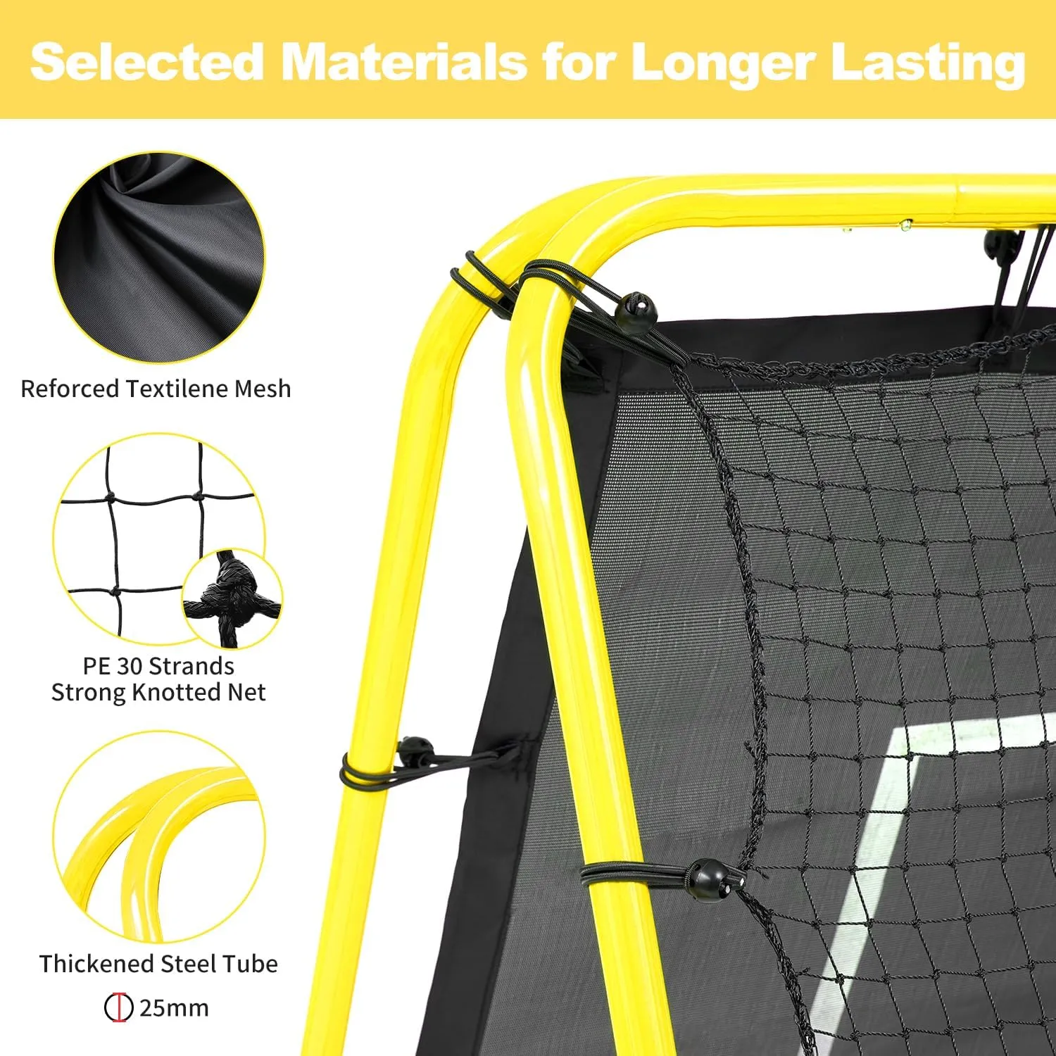 BAGAIL Double Sided Rebounder Net - 4 x 4 Ft Soccer, Baseball & Softball Pitch-Back Rebound Net - Ground, Line Drive & Fly Ball Return Settings - Fielding Trainer with Target for Skills Training