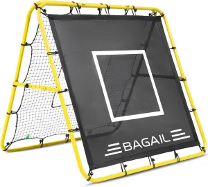 BAGAIL Double Sided Rebounder Net - 4 x 4 Ft Soccer, Baseball & Softball Pitch-Back Rebound Net - Ground, Line Drive & Fly Ball Return Settings - Fielding Trainer with Target for Skills Training