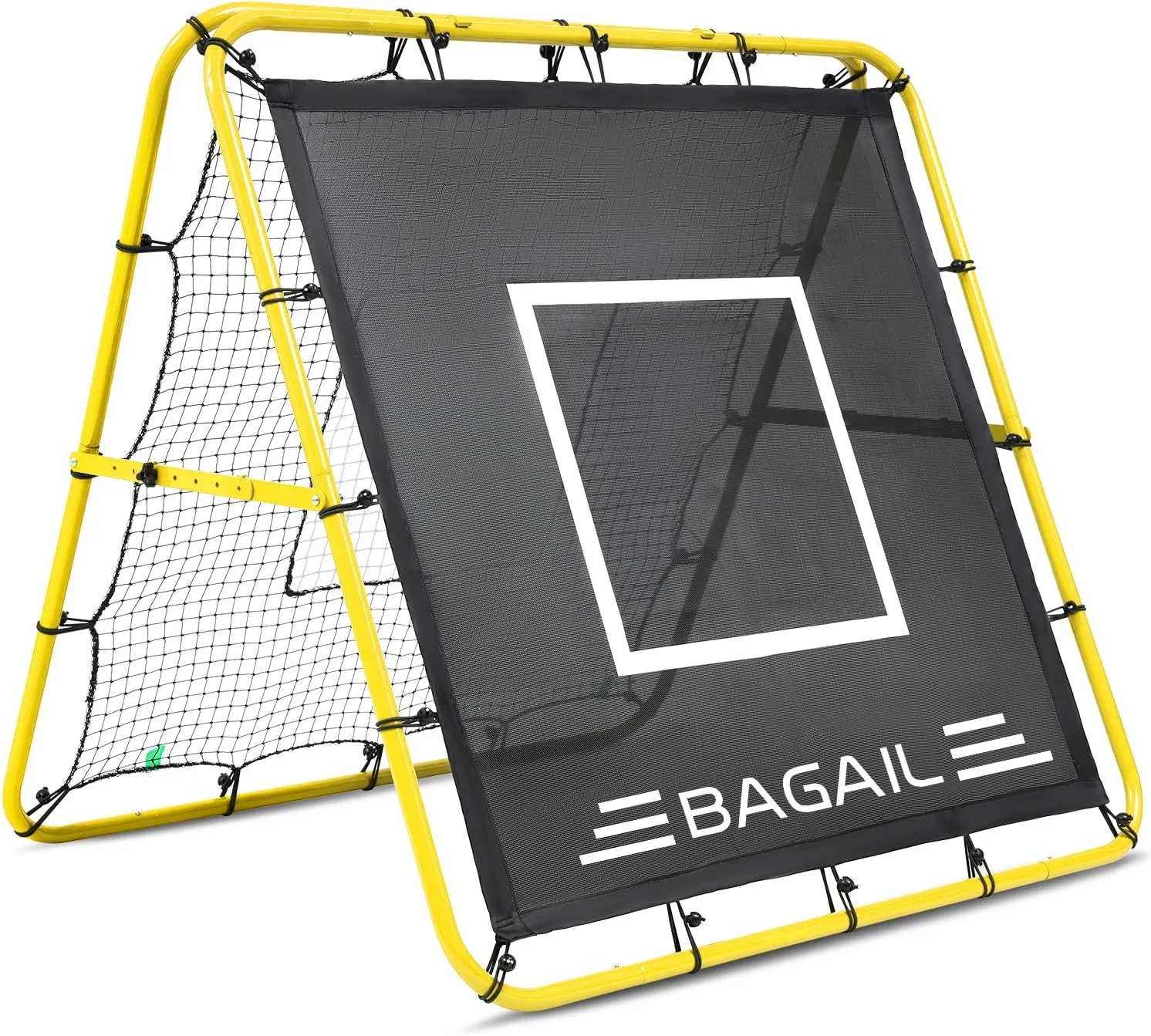 BAGAIL Double Sided Rebounder Net - 4 x 4 Ft Soccer, Baseball & Softball Pitch-Back Rebound Net - Ground, Line Drive & Fly Ball Return Settings - Fielding Trainer with Target for Skills Training
