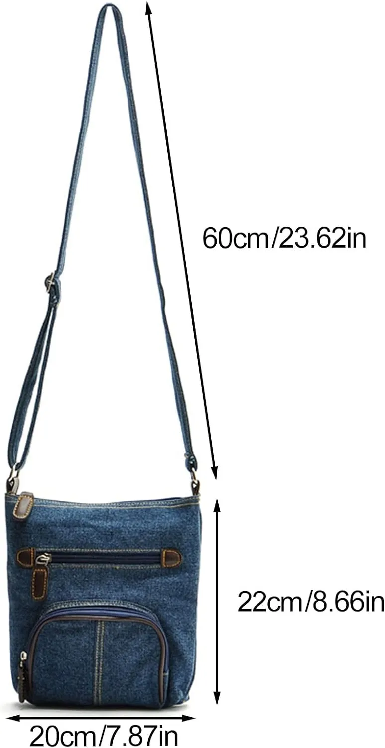 Bags Ladies Fashion Solid Color Denim Functional Zipper Casual Messenger Bag Travel Messenger Bag (Blue, One Size)