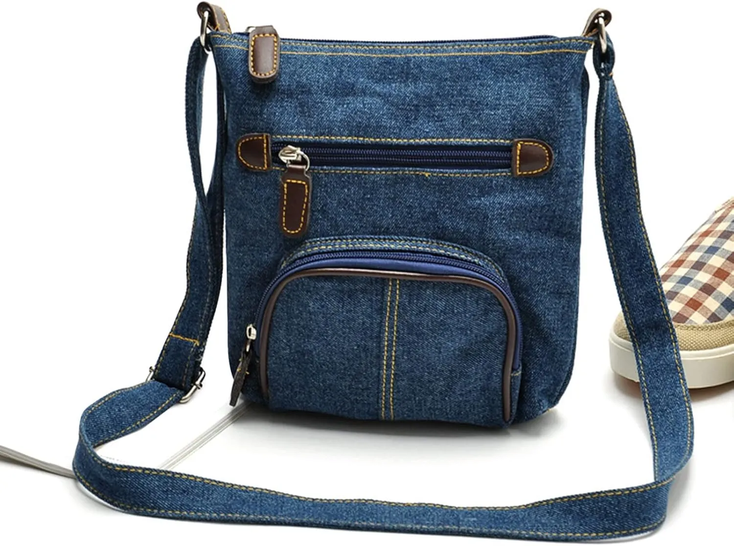 Bags Ladies Fashion Solid Color Denim Functional Zipper Casual Messenger Bag Travel Messenger Bag (Blue, One Size)