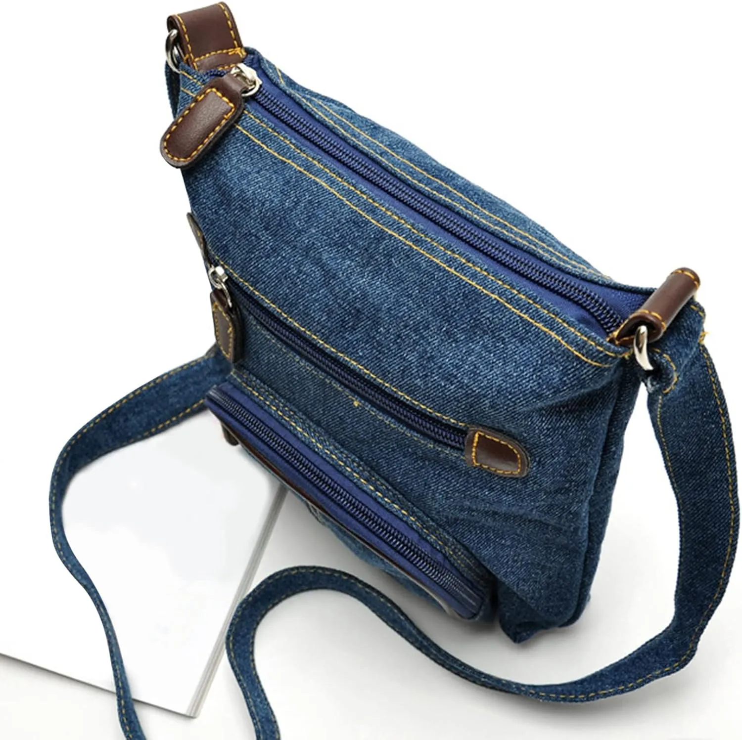 Bags Ladies Fashion Solid Color Denim Functional Zipper Casual Messenger Bag Travel Messenger Bag (Blue, One Size)
