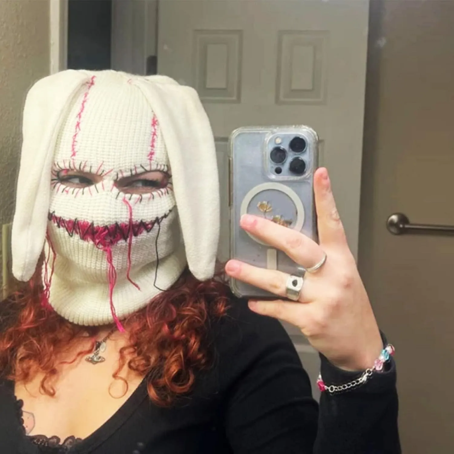Balaclava Distressed Halloween Funny Balaclava Face Mask Scary Balaclava Hooded Party Hat Knitted Hat Beanies