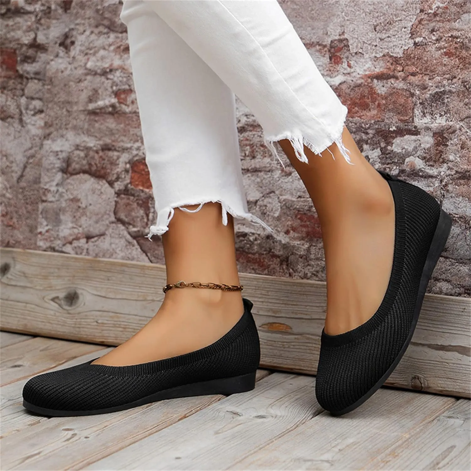 Ballet Flats for Women Knit Flats Shoes Comfortable Slip On Loafers Casual Work Shoes Round Toe Office Shoes