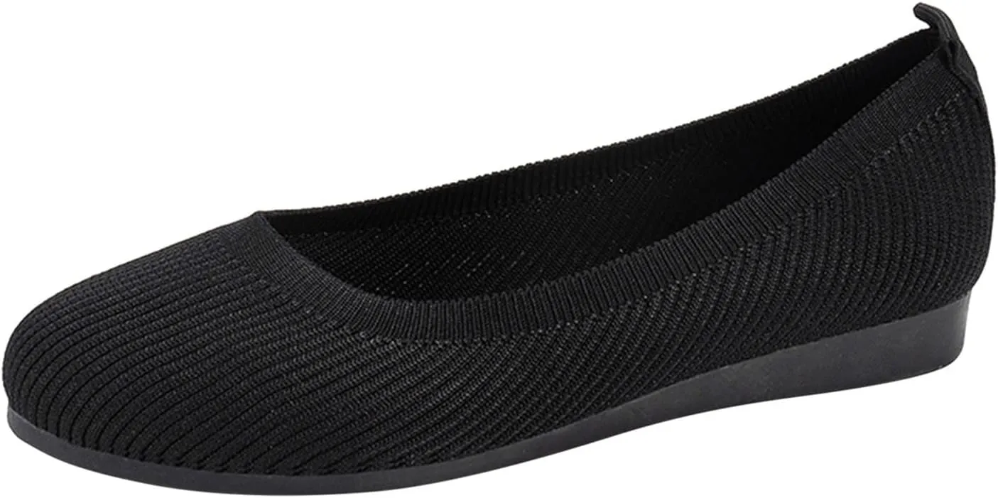 Ballet Flats for Women Knit Flats Shoes Comfortable Slip On Loafers Casual Work Shoes Round Toe Office Shoes