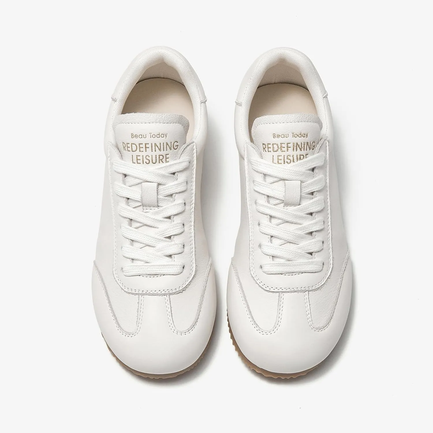 BEAU TODAY Leather Sneakers for Women, Womens Fashion Sneakers, Breathable Comfort Casual Tennis Shoes, Lightweight Lace-up Tennis Runnig Trainer Shoes