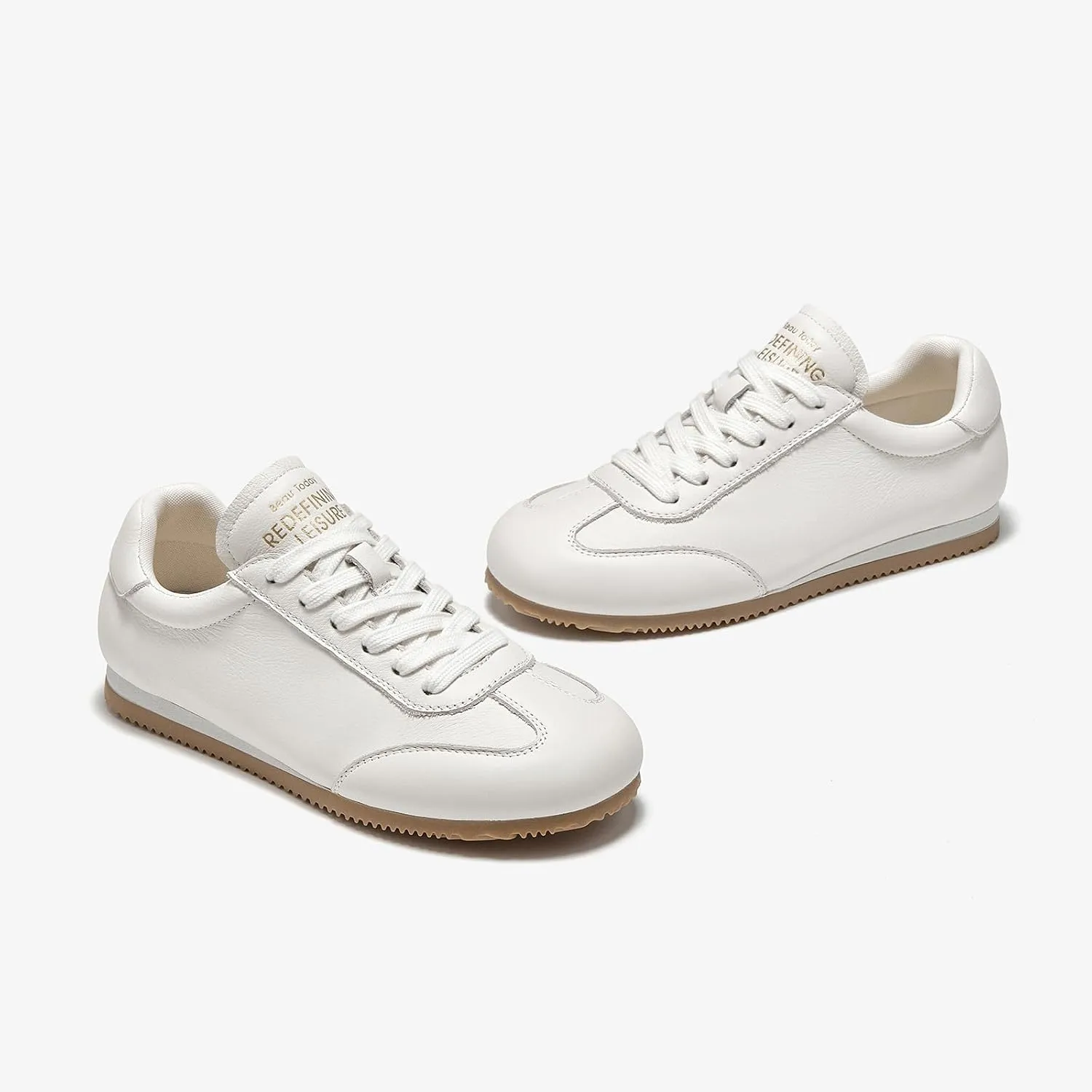 BEAU TODAY Leather Sneakers for Women, Womens Fashion Sneakers, Breathable Comfort Casual Tennis Shoes, Lightweight Lace-up Tennis Runnig Trainer Shoes