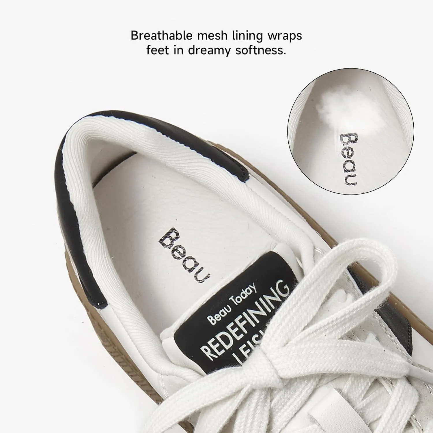 BEAU TODAY Womens Platform Retro Sneakers, Fashion Sneakers for Women, Casual Suede Leather Sneakers, Comfortable Lace Up Non-Slip Walking Tennis Trainer Shoes