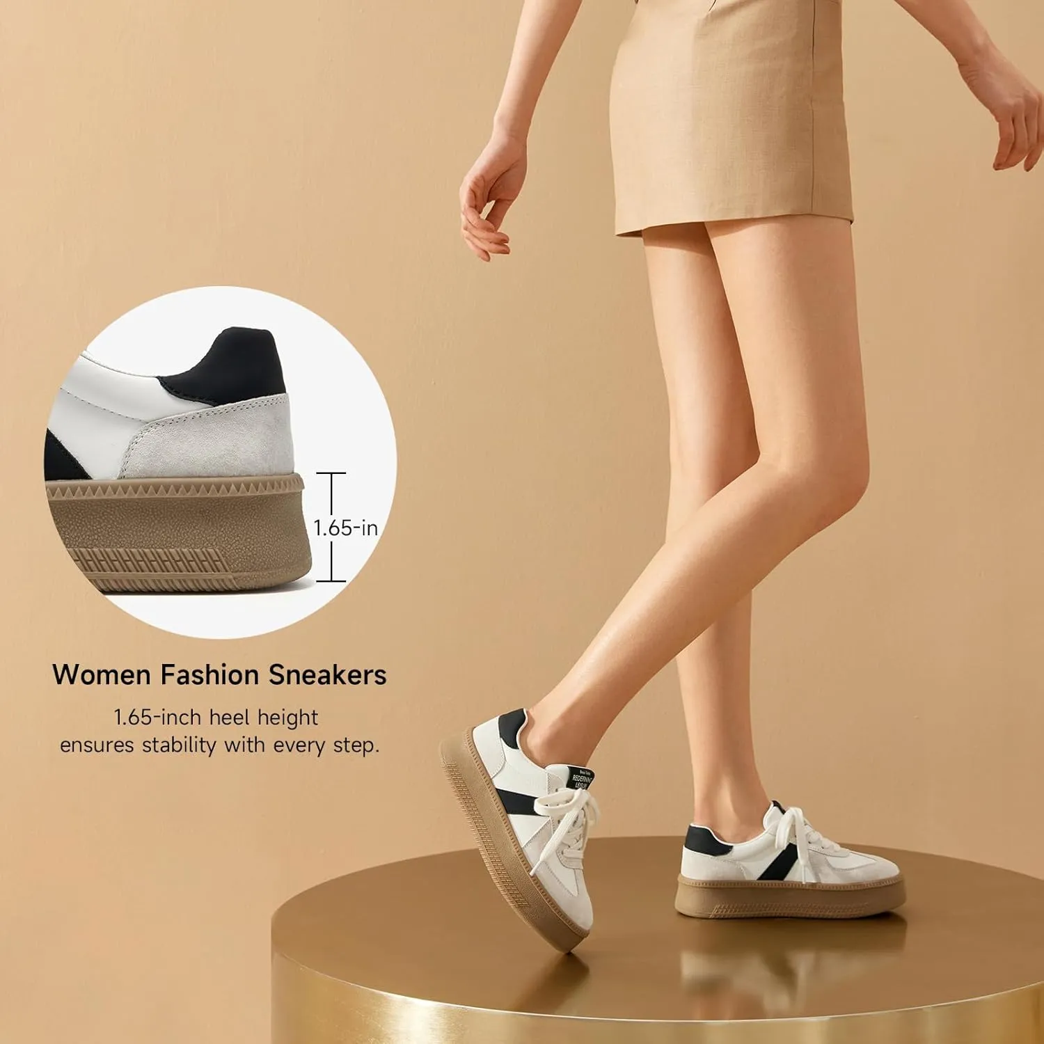 BEAU TODAY Womens Platform Retro Sneakers, Fashion Sneakers for Women, Casual Suede Leather Sneakers, Comfortable Lace Up Non-Slip Walking Tennis Trainer Shoes