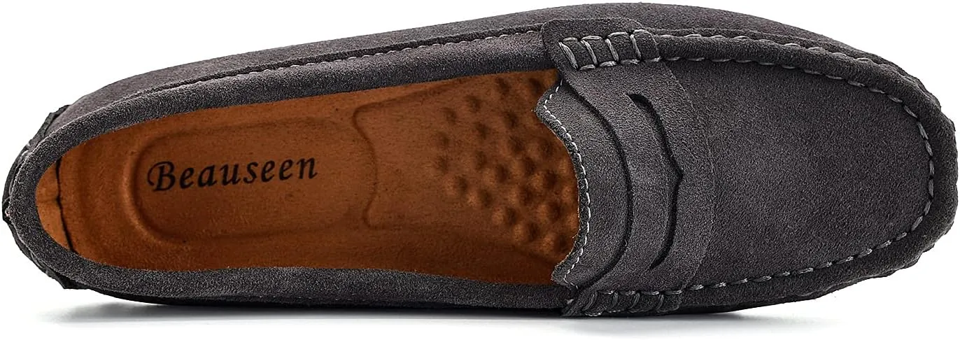 BEAUSEEN Women's Comfortable Suede Leather Penny Loafer Slip-on Driving Style Moccasins