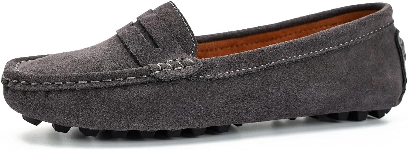 BEAUSEEN Women's Comfortable Suede Leather Penny Loafer Slip-on Driving Style Moccasins