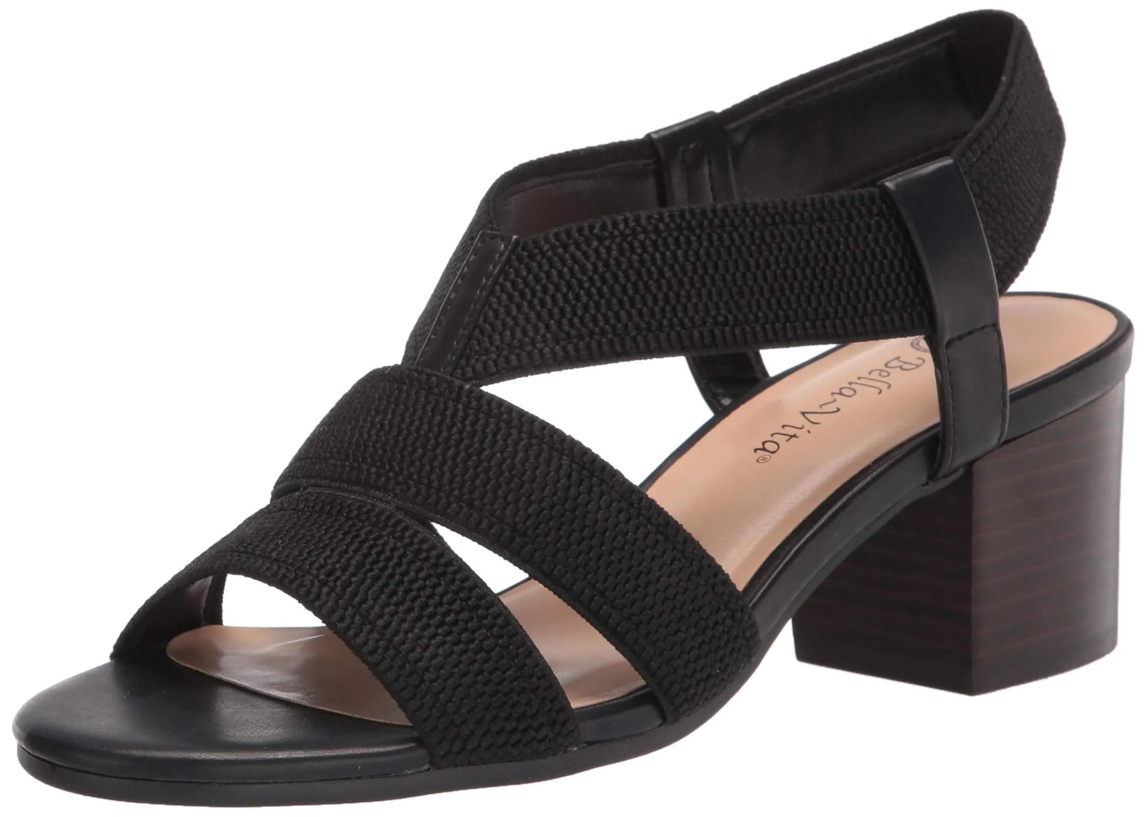 Bella Vita Women's Block Heel Sandal Heeled, Black Textured Gore, 5.5