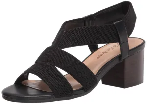 Bella Vita Women's Block Heel Sandal Heeled, Black Textured Gore, 5.5
