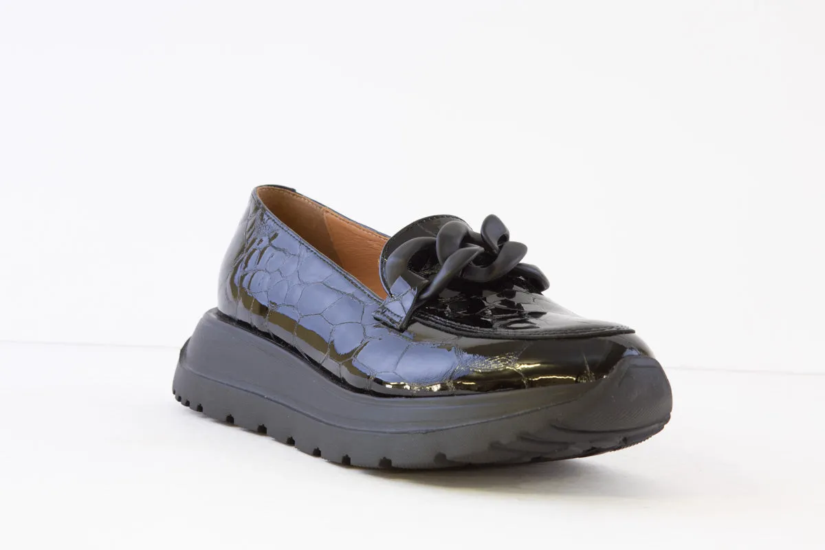 BIOECO - 6350 CHUNKY LOAFER - BLACK CROC PATENT