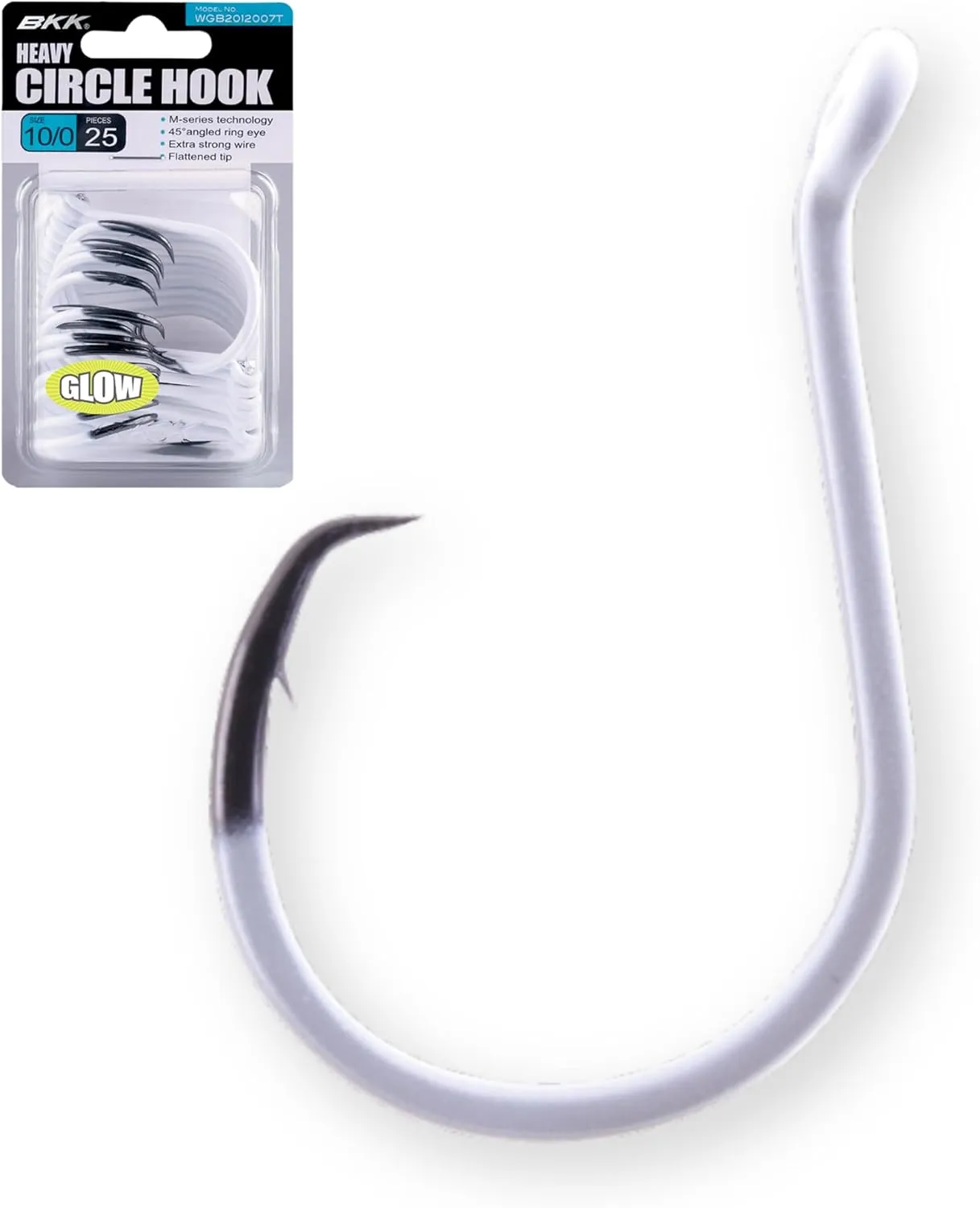 BKK Offset Heavy Circle Glow Hook 25-Pack | 2X | Glow in The Dark | Needle Point