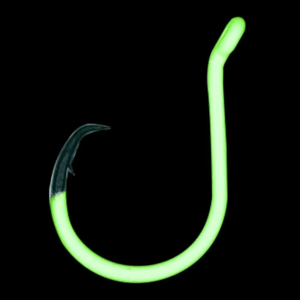 BKK Offset Heavy Circle Glow Hook 25-Pack | 2X | Glow in The Dark | Needle Point