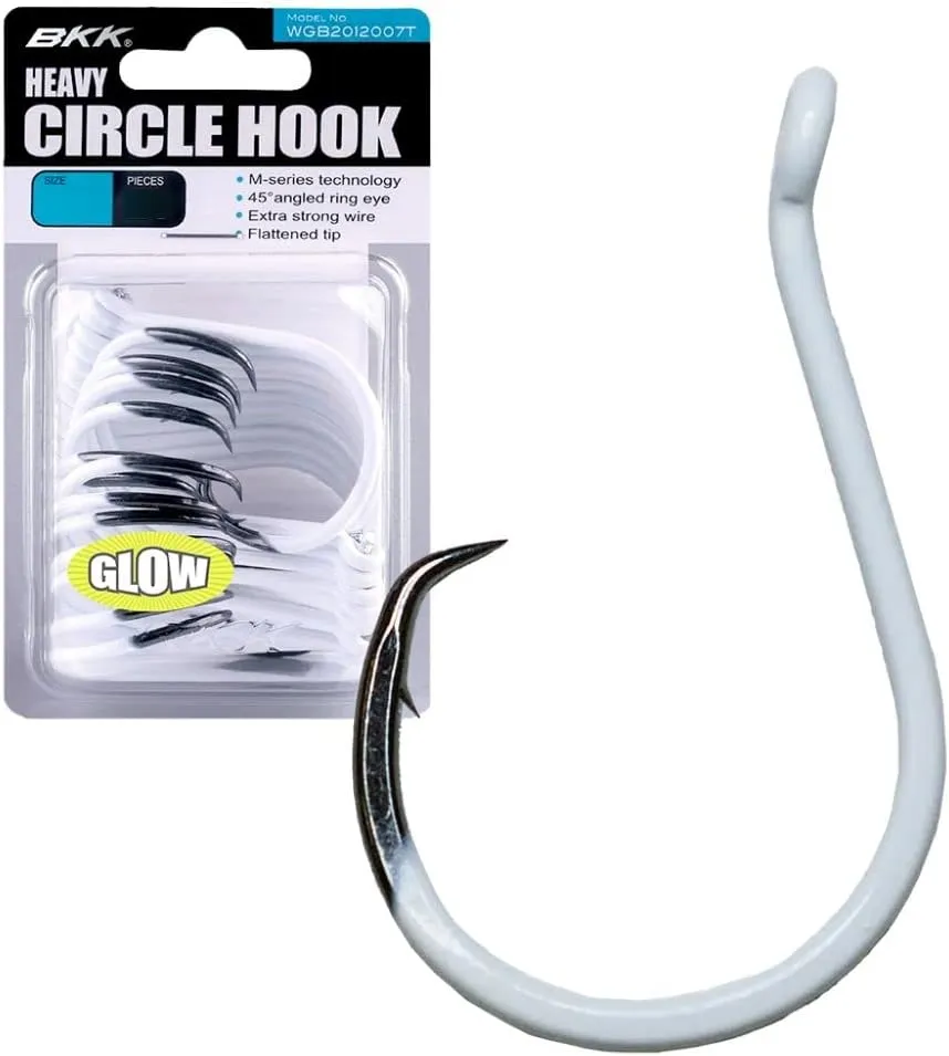 BKK Offset Heavy Circle Glow Hook 25-Pack | 2X | Glow in The Dark | Needle Point