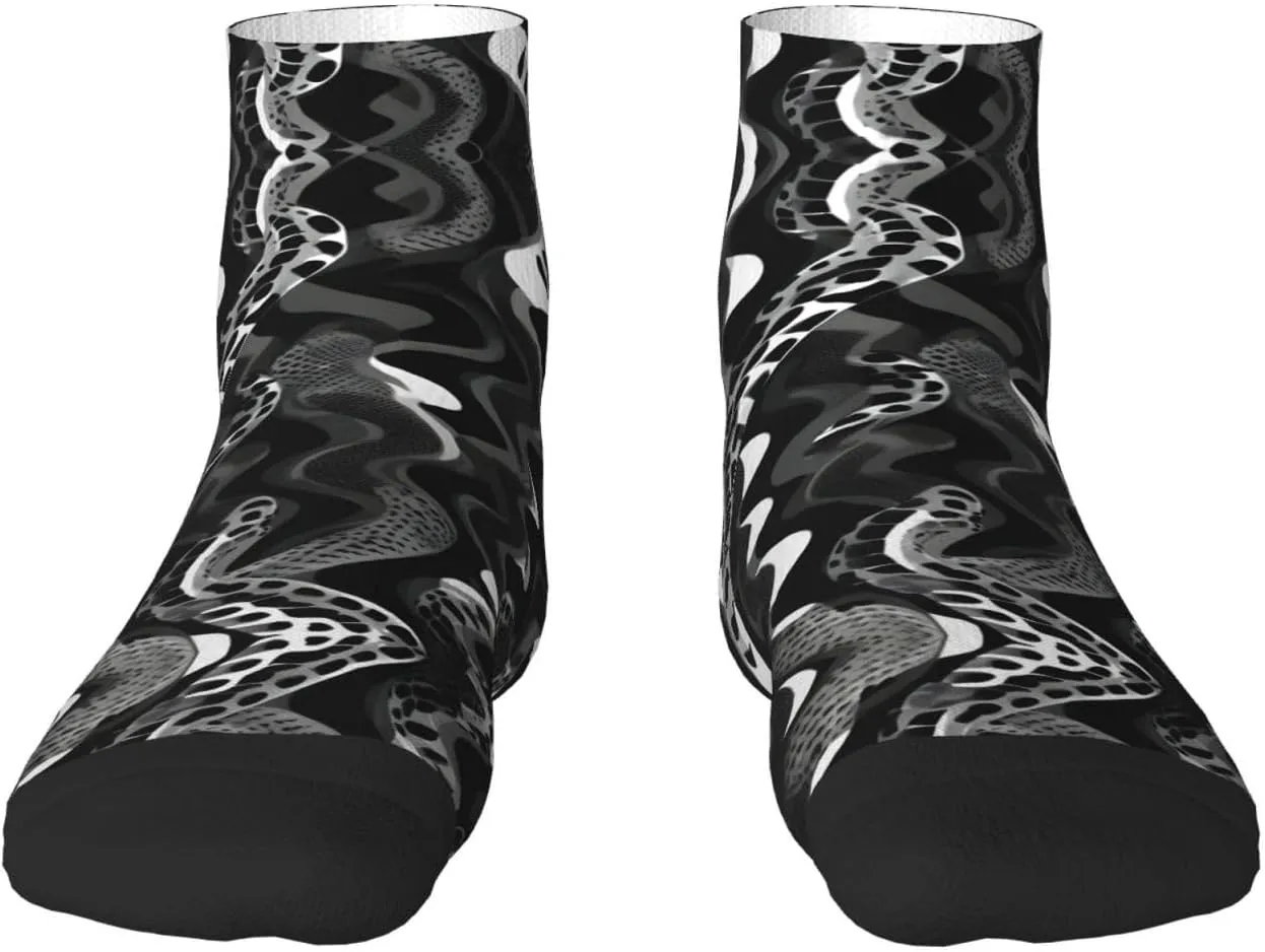 Black White Snake Skin pattern print Men's Moisture Wicking Socks for Work Sports Boot Socks Athletic Running Daily