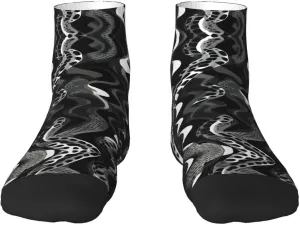 Black White Snake Skin pattern print Men's Moisture Wicking Socks for Work Sports Boot Socks Athletic Running Daily