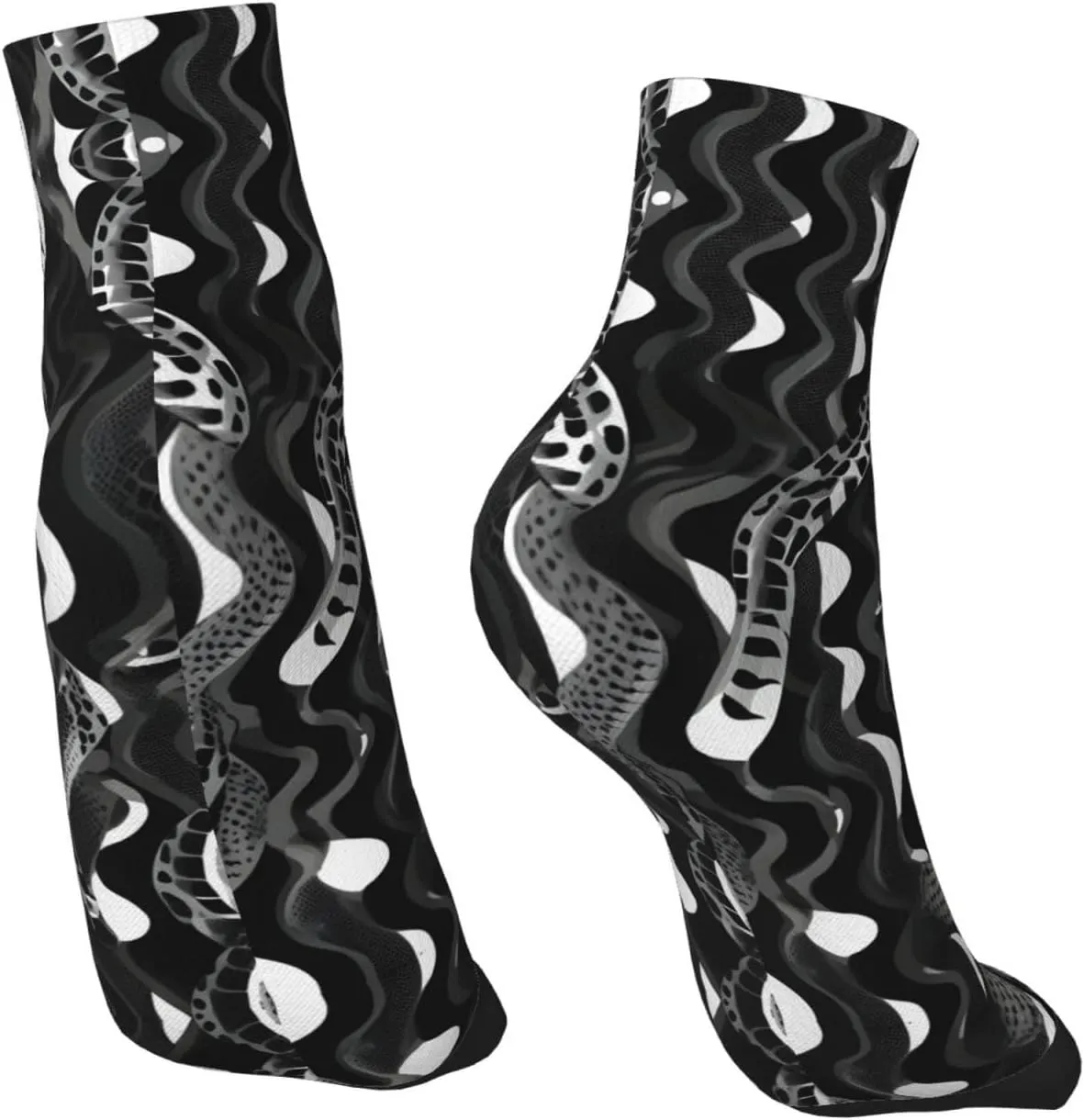Black White Snake Skin pattern print Men's Moisture Wicking Socks for Work Sports Boot Socks Athletic Running Daily