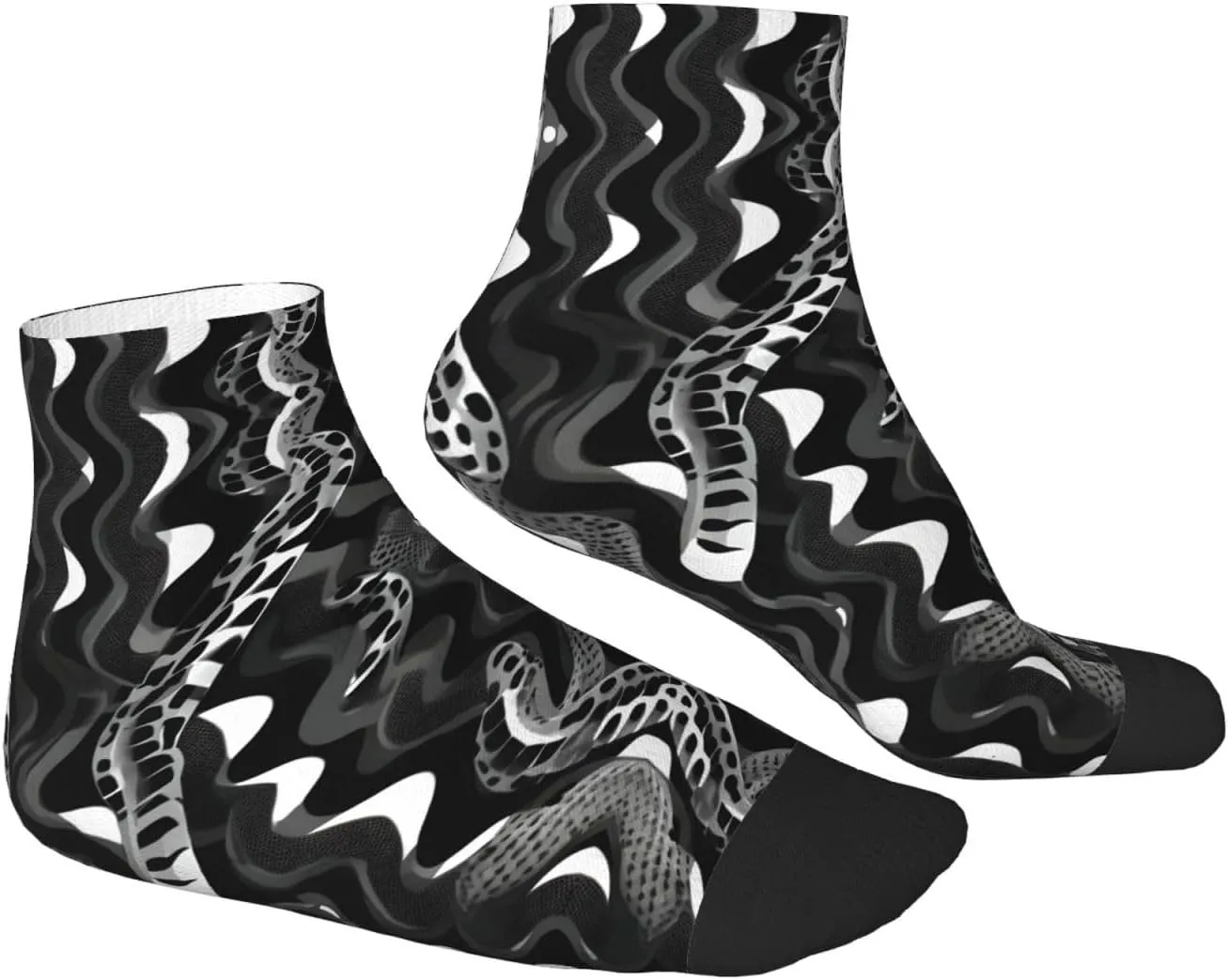 Black White Snake Skin pattern print Men's Moisture Wicking Socks for Work Sports Boot Socks Athletic Running Daily