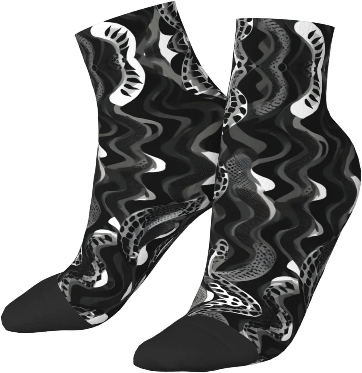Black White Snake Skin pattern print Men's Moisture Wicking Socks for Work Sports Boot Socks Athletic Running Daily