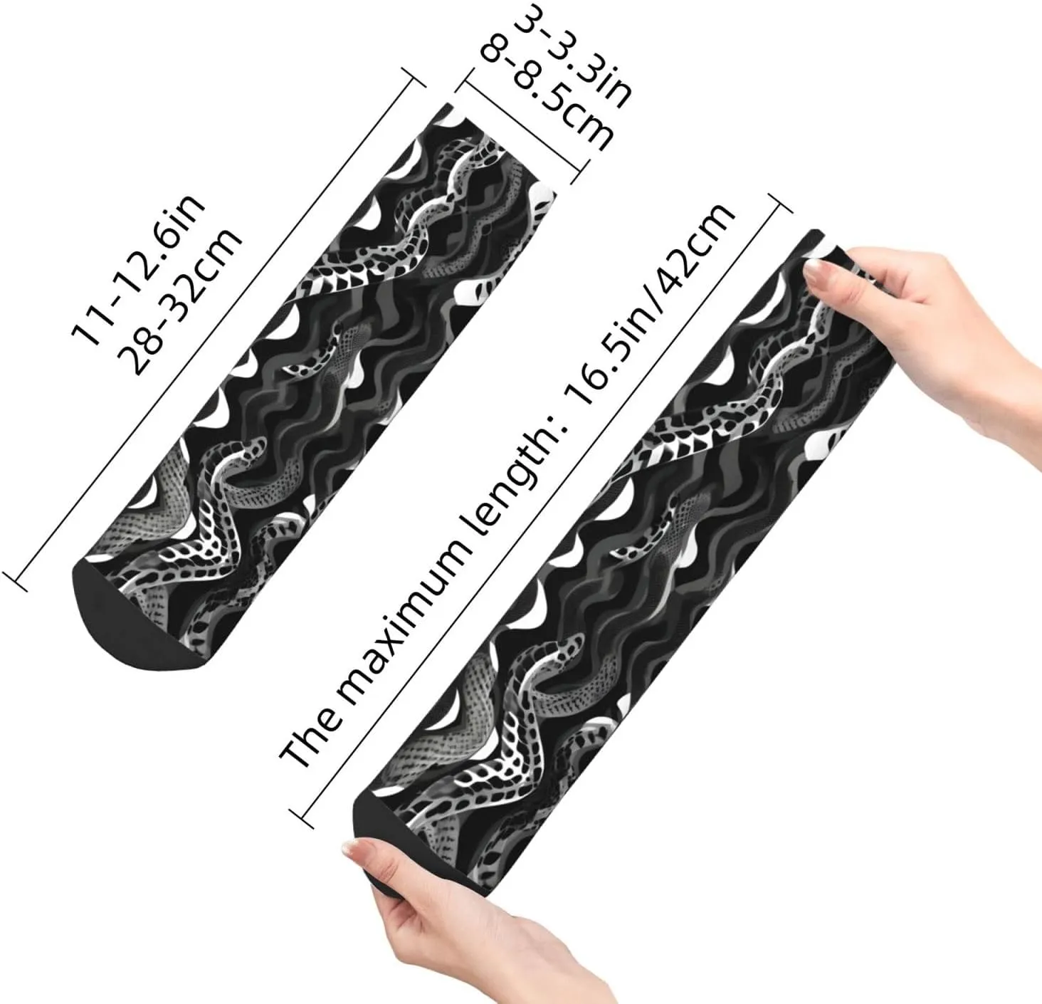 Black White Snake Skin pattern print Men's Moisture Wicking Socks for Work Sports Boot Socks Athletic Running Daily