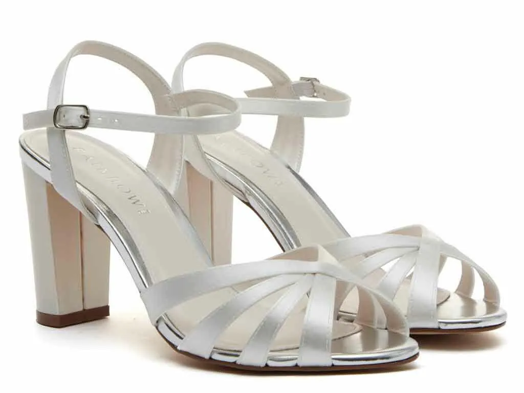 Blake - Ivory Satin Block Heel Wedding Sandals