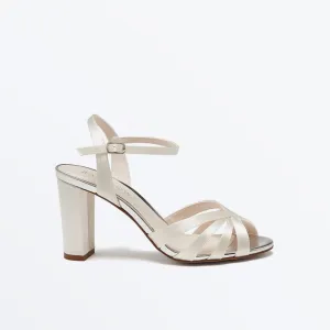 Blake - Ivory Satin Block Heel Wedding Sandals