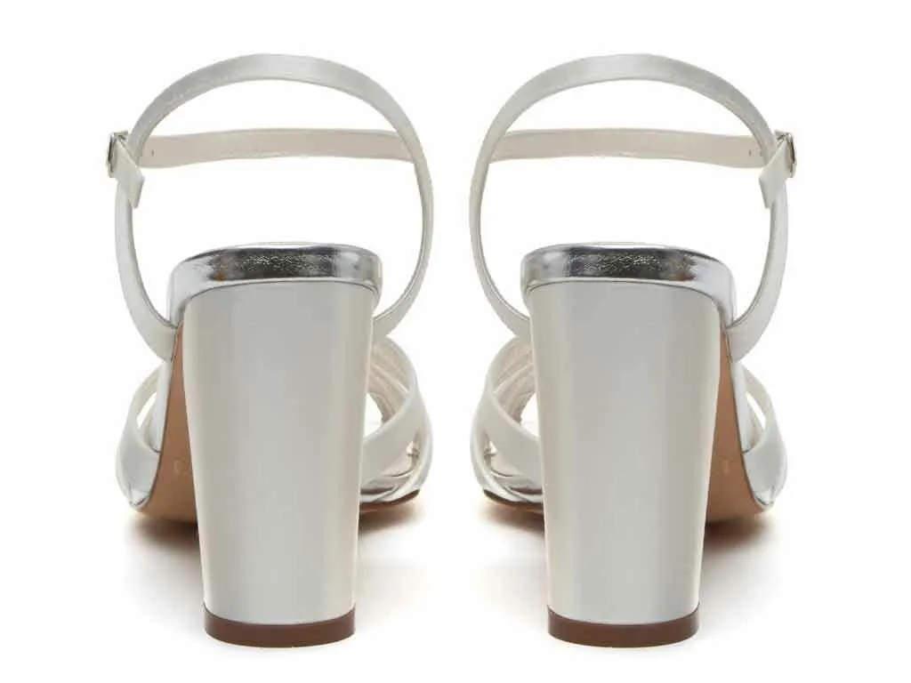 Blake - Ivory Satin Block Heel Wedding Sandals
